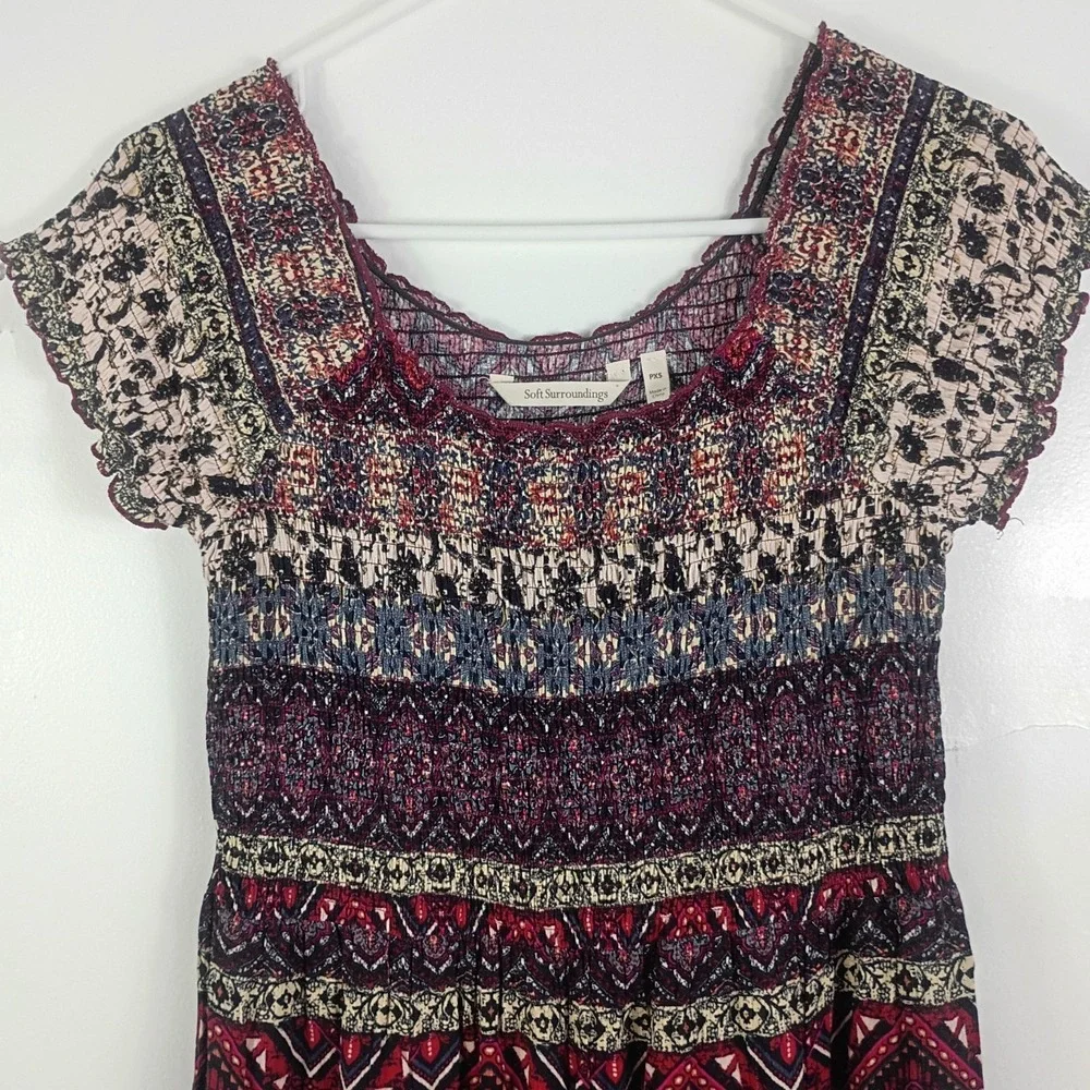 Soft Surrounding Women's Marcelo Smocked Maxi Dress XS Mixed Print Boho Gypsy
